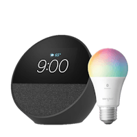 an alarm clock with a light bulb next to it